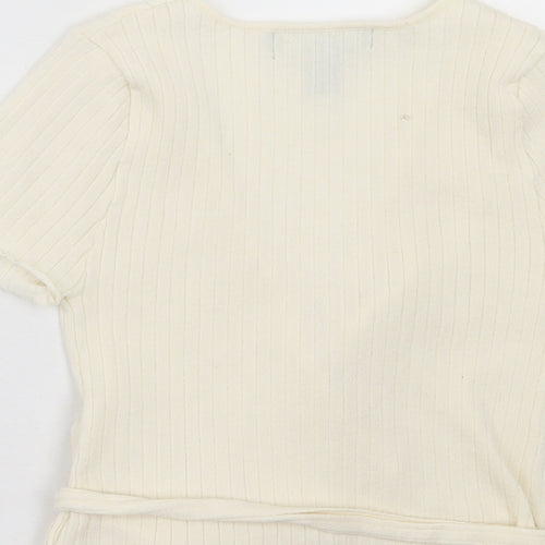 FOREVER 21 Womens Ivory Acrylic Wrap T-Shirt Size S V-Neck