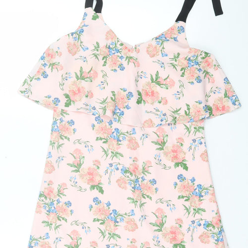 Miss Selfridge Womens Pink Floral Polyester A-Line Size 6 V-Neck Button