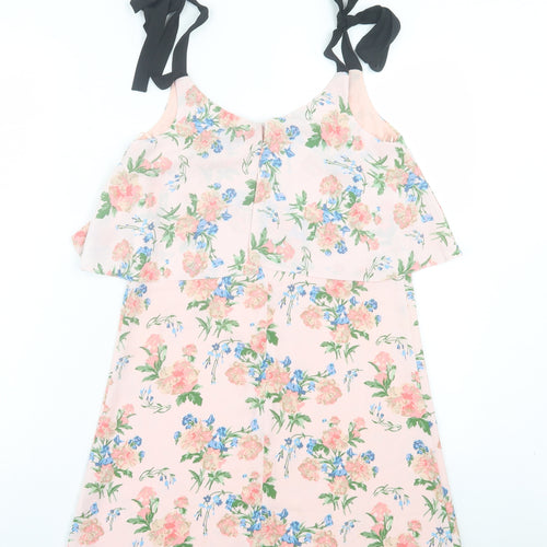 Miss Selfridge Womens Pink Floral Polyester A-Line Size 6 V-Neck Button