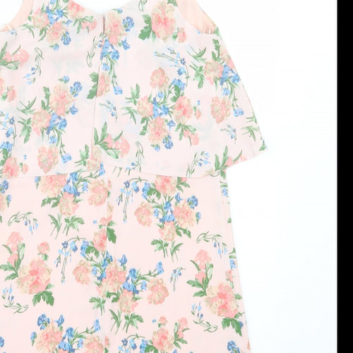 Miss Selfridge Womens Pink Floral Polyester A-Line Size 6 V-Neck Button
