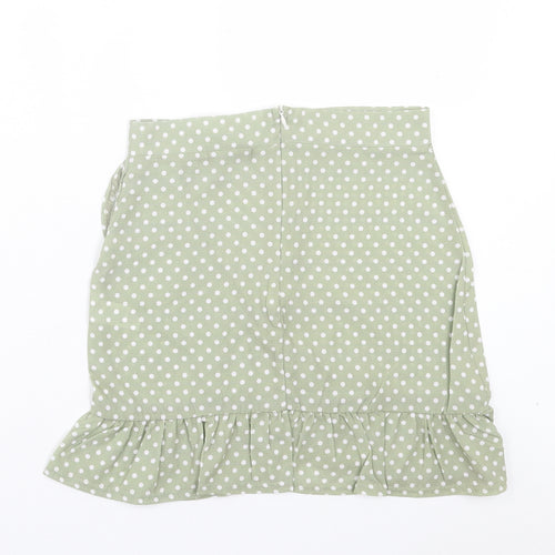 PRETTYLITTLETHING Womens Green Polka Dot Polyester Wrap Skirt Size 6 Zip