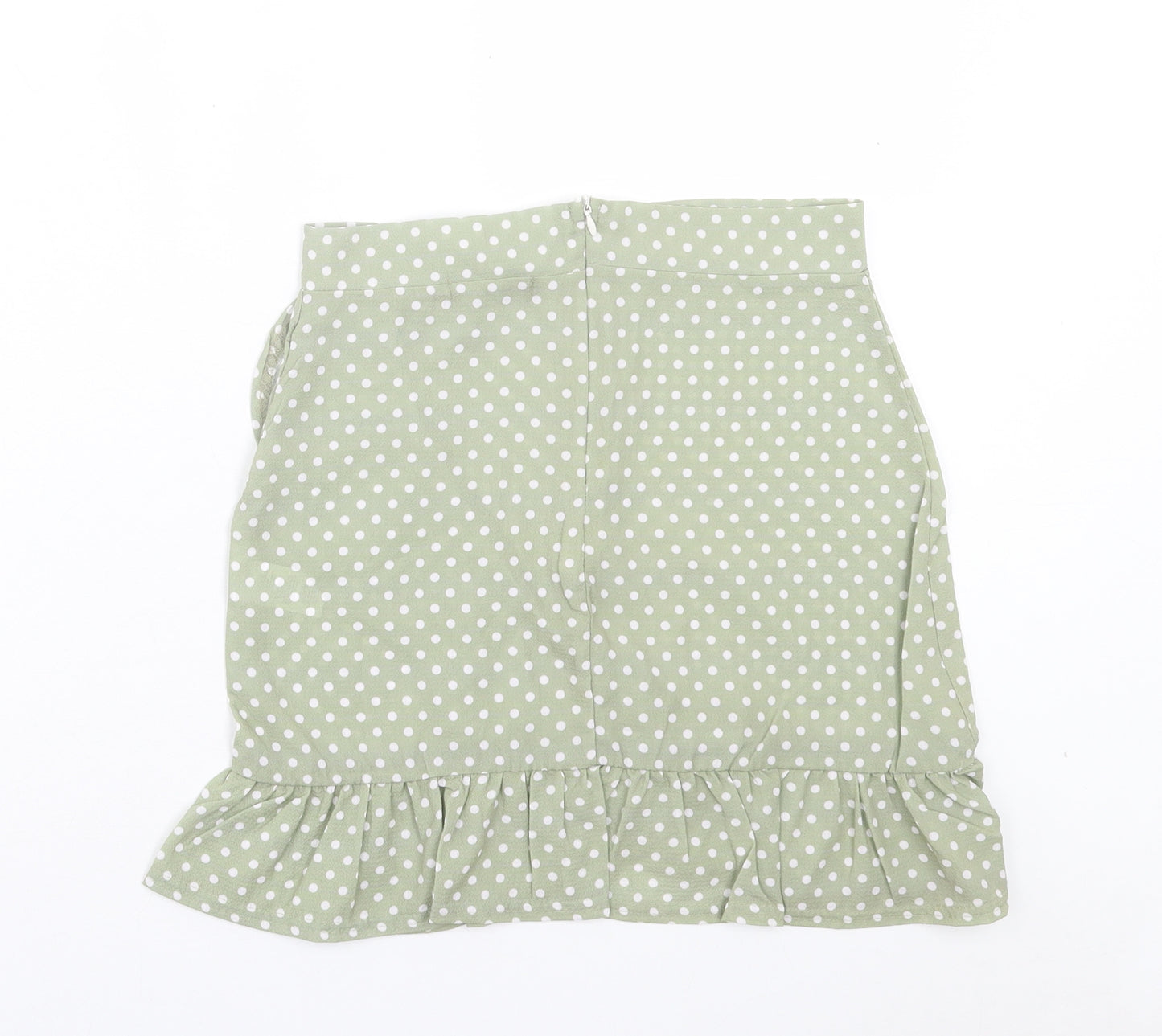 PRETTYLITTLETHING Womens Green Polka Dot Polyester Wrap Skirt Size 6 Zip