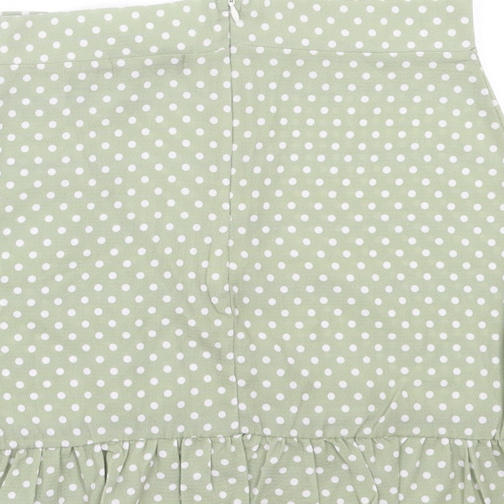 PRETTYLITTLETHING Womens Green Polka Dot Polyester Wrap Skirt Size 6 Zip