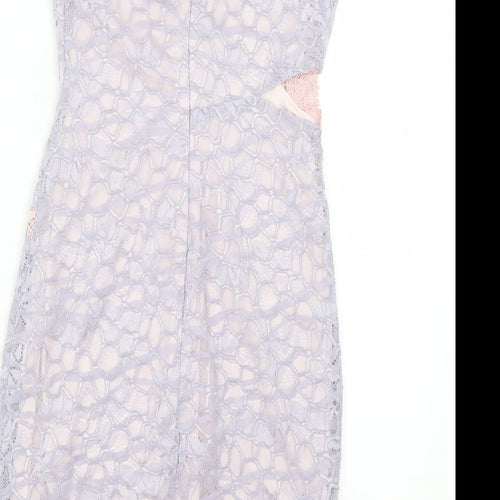 Topshop Womens Purple Floral Nylon Bodycon Size 8 V-Neck Zip
