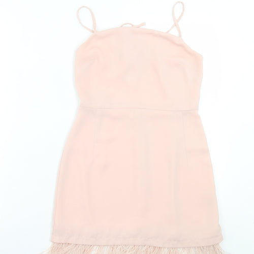 Topshop Womens Pink Polyester A-Line Size 8 Square Neck Zip