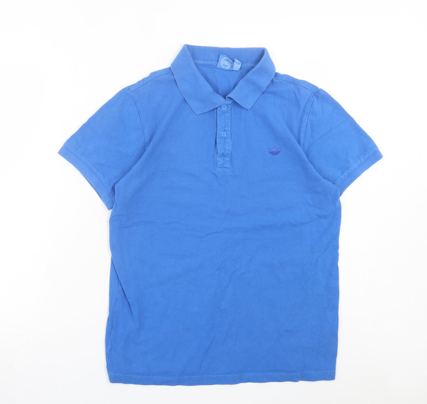 adidas Mens Blue Cotton Polo Size L Collared Button