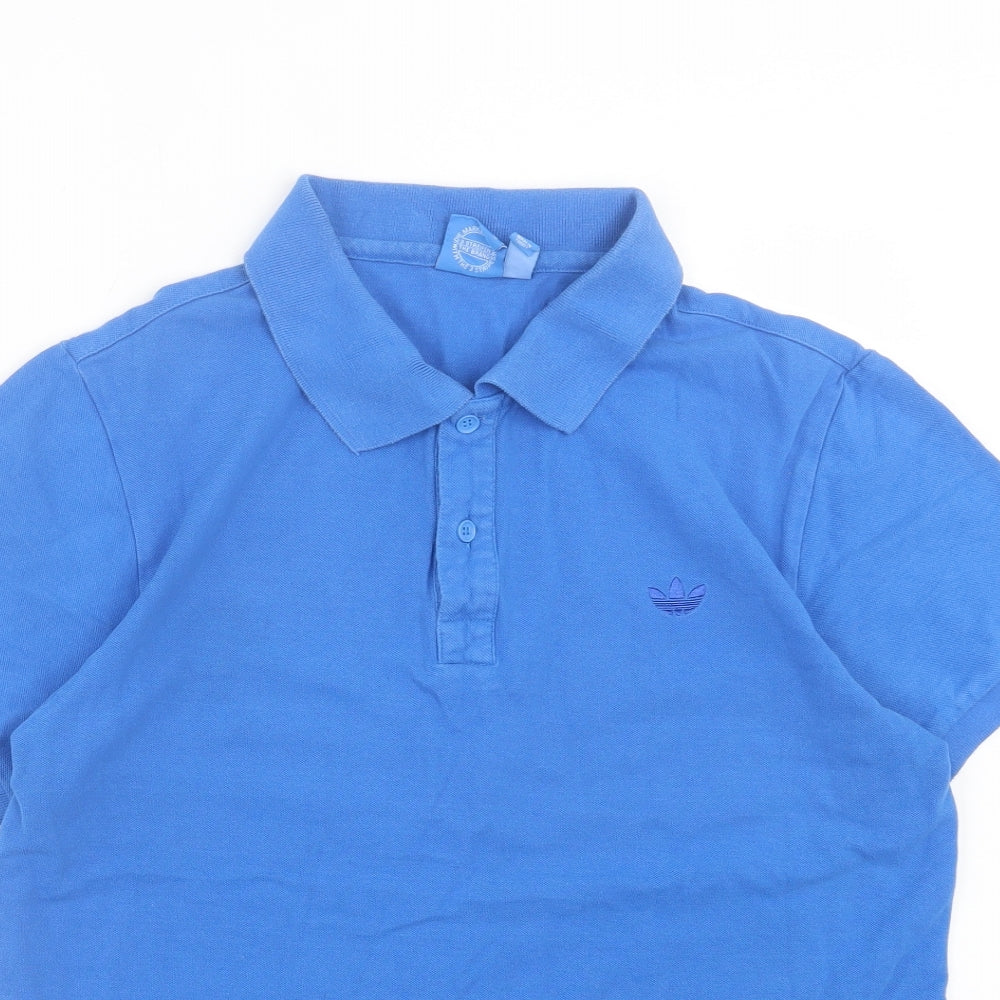 adidas Mens Blue Cotton Polo Size L Collared Button