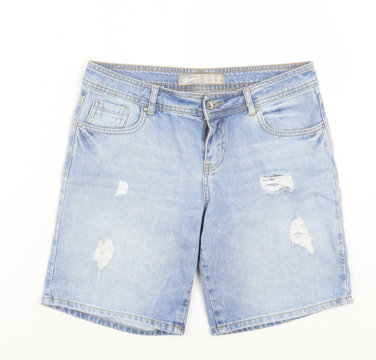 Denim & Co. Womens Blue Cotton Bermuda Shorts Size 12 L8 in Regular Button