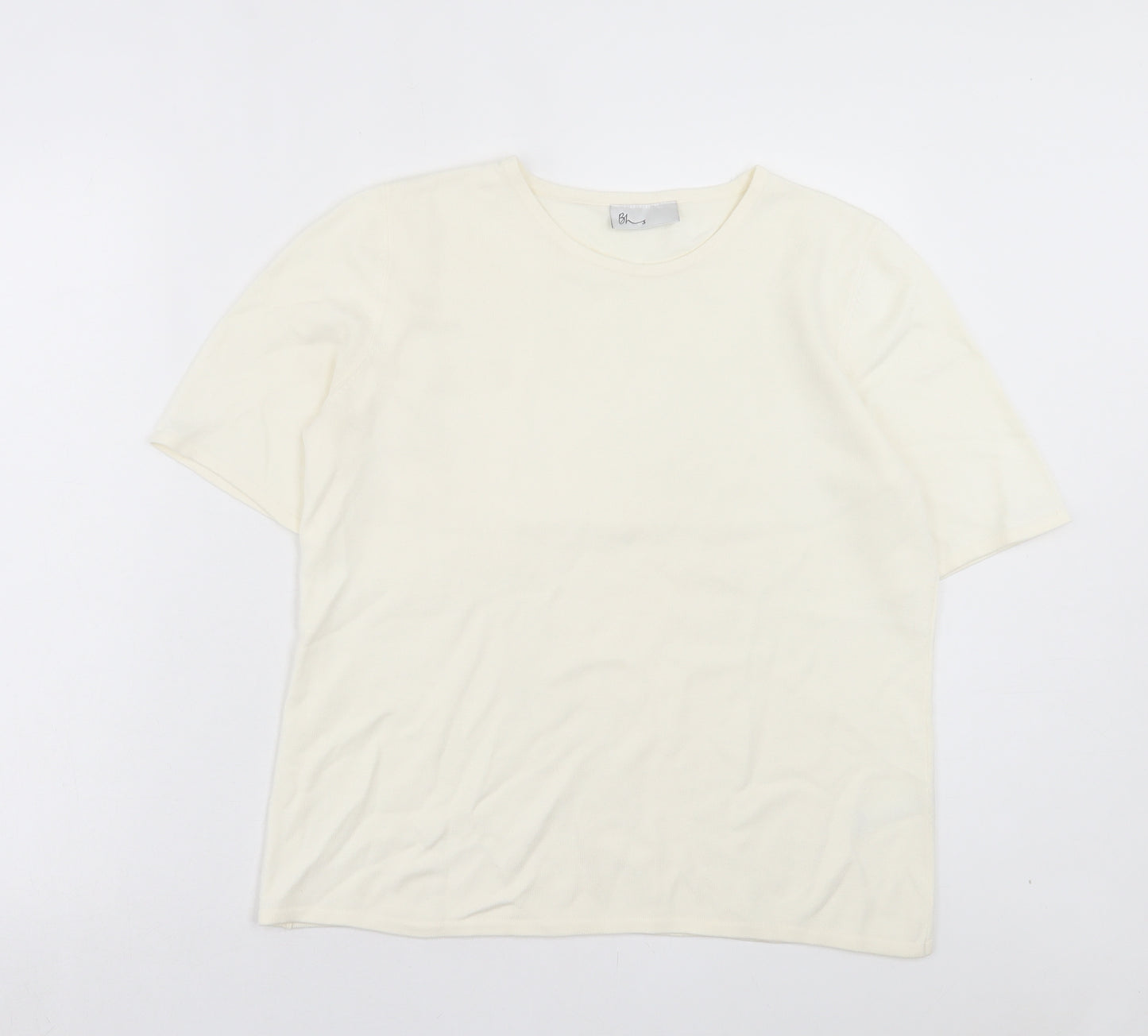 BHS Womens Ivory Acrylic Basic T-Shirt Size 14 Crew Neck