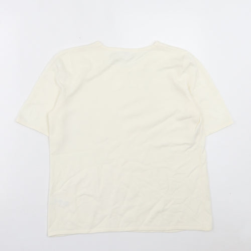 BHS Womens Ivory Acrylic Basic T-Shirt Size 14 Crew Neck