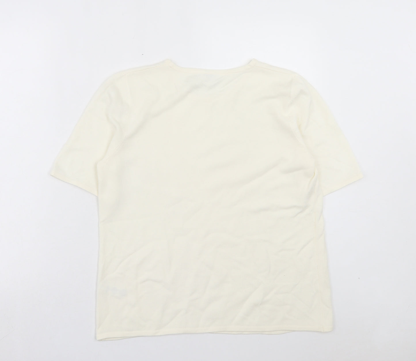 BHS Womens Ivory Acrylic Basic T-Shirt Size 14 Crew Neck