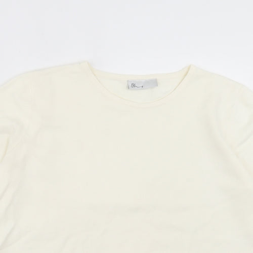 BHS Womens Ivory Acrylic Basic T-Shirt Size 14 Crew Neck