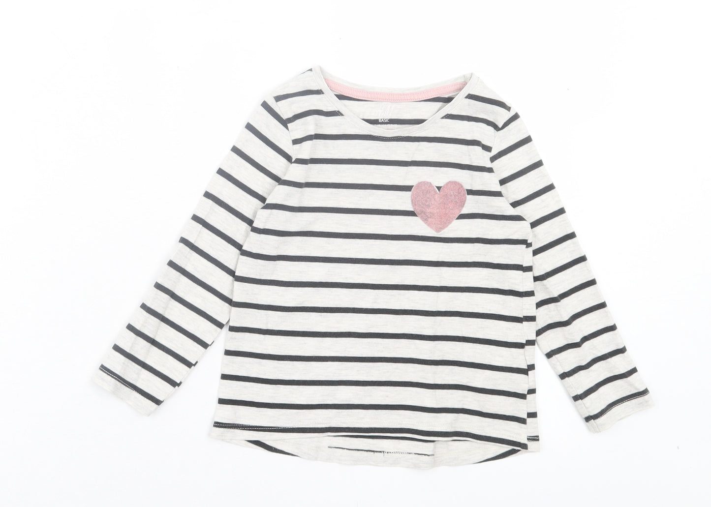 H&M Girls Grey Striped Cotton Basic Casual Size 2-3 Years Crew Neck Pullover