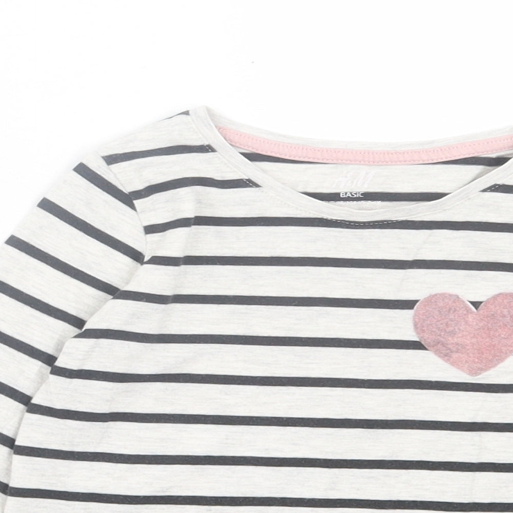 H&M Girls Grey Striped Cotton Basic Casual Size 2-3 Years Crew Neck Pullover