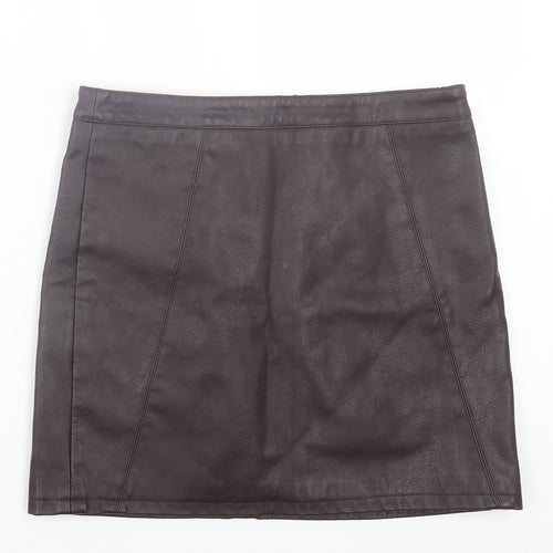 Dorothy Perkins Womens Black Polyurethane A-Line Skirt Size 10 Zip