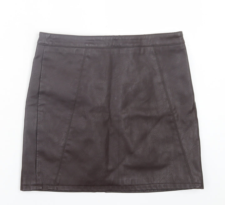 Dorothy Perkins Womens Black Polyurethane A-Line Skirt Size 10 Zip