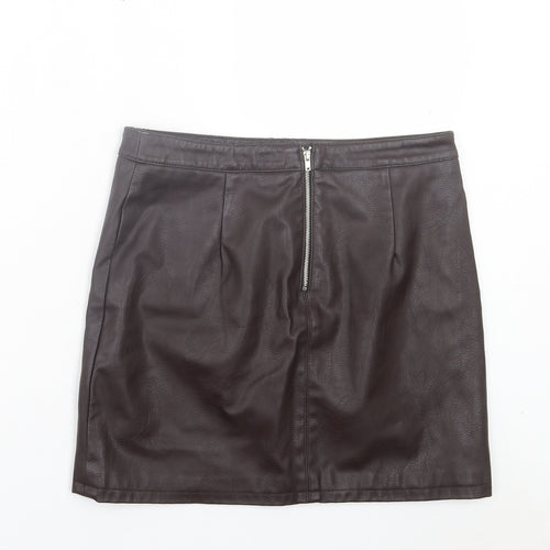 Dorothy Perkins Womens Black Polyurethane A-Line Skirt Size 10 Zip