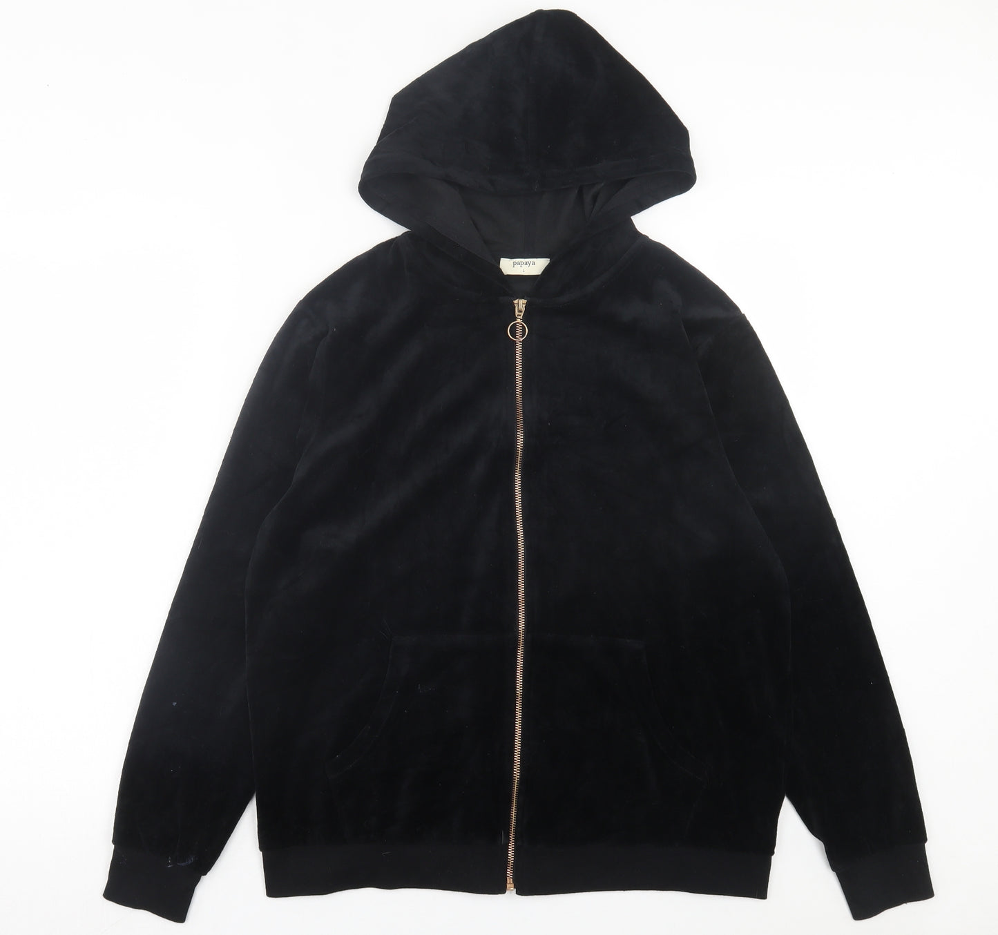 Papaya Womens Black Polyester Full Zip Hoodie Size L Zip