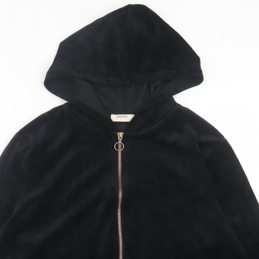 Papaya Womens Black Polyester Full Zip Hoodie Size L Zip