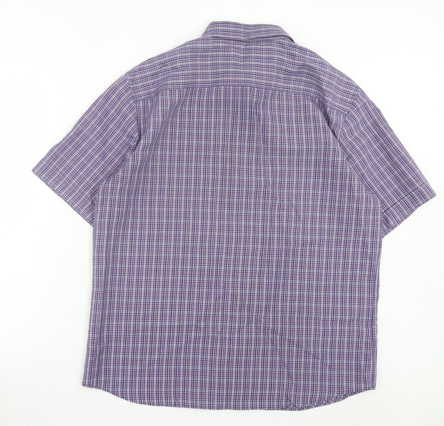 Marks and Spencer Mens Purple Plaid Modal Button-Up Size L Collared Button - Pocket Detail