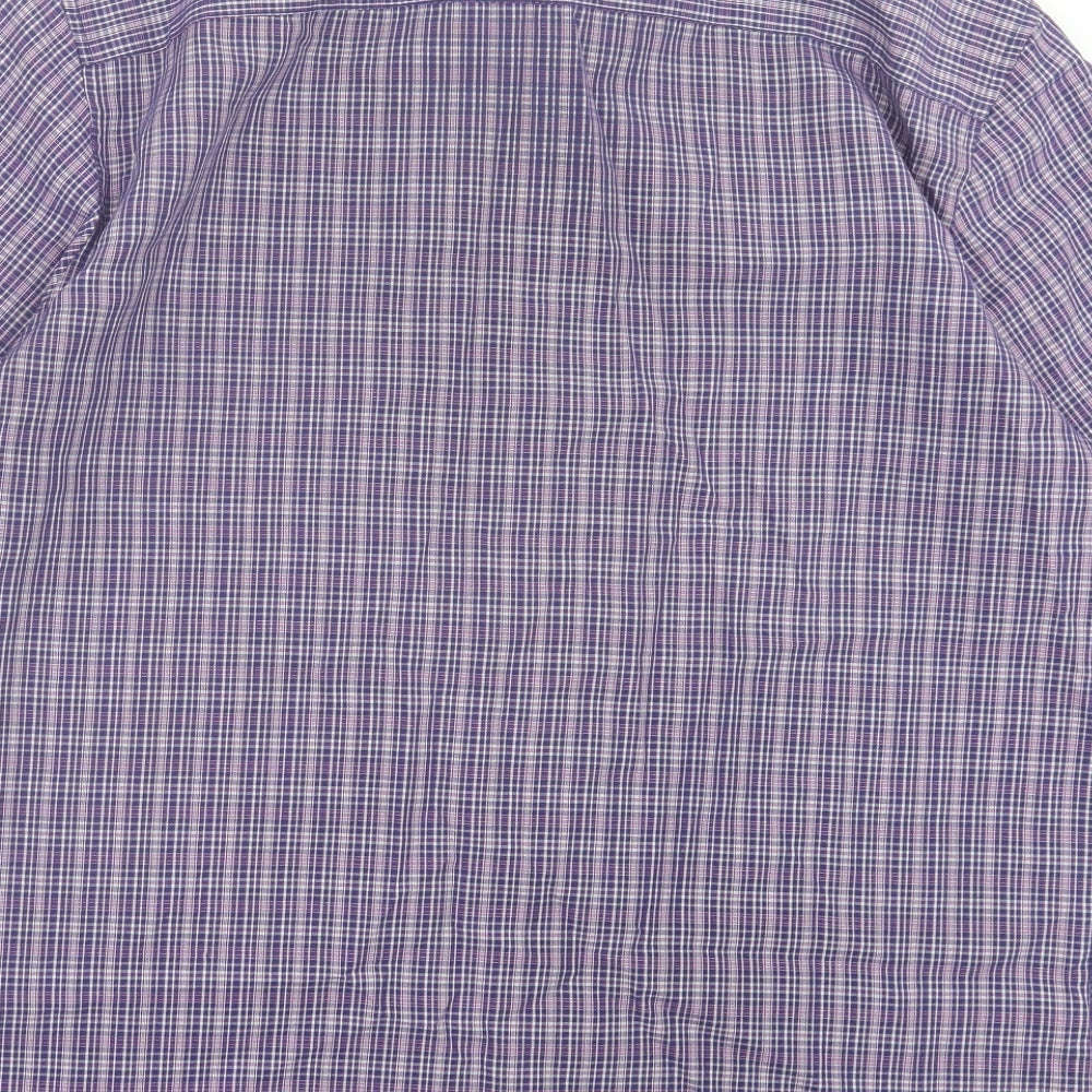 Marks and Spencer Mens Purple Plaid Modal Button-Up Size L Collared Button - Pocket Detail