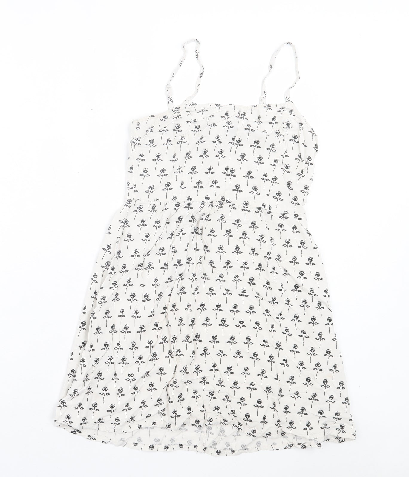 H&M Womens White Floral Viscose A-Line Size 8 Scoop Neck Zip