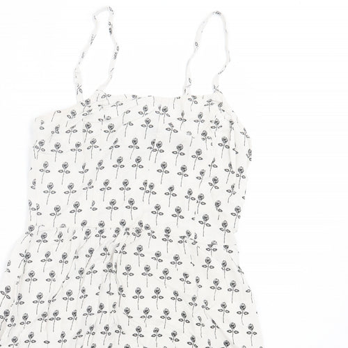 H&M Womens White Floral Viscose A-Line Size 8 Scoop Neck Zip