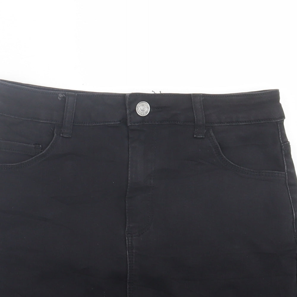 Missguided Womens Black Cotton A-Line Skirt Size 10 Button
