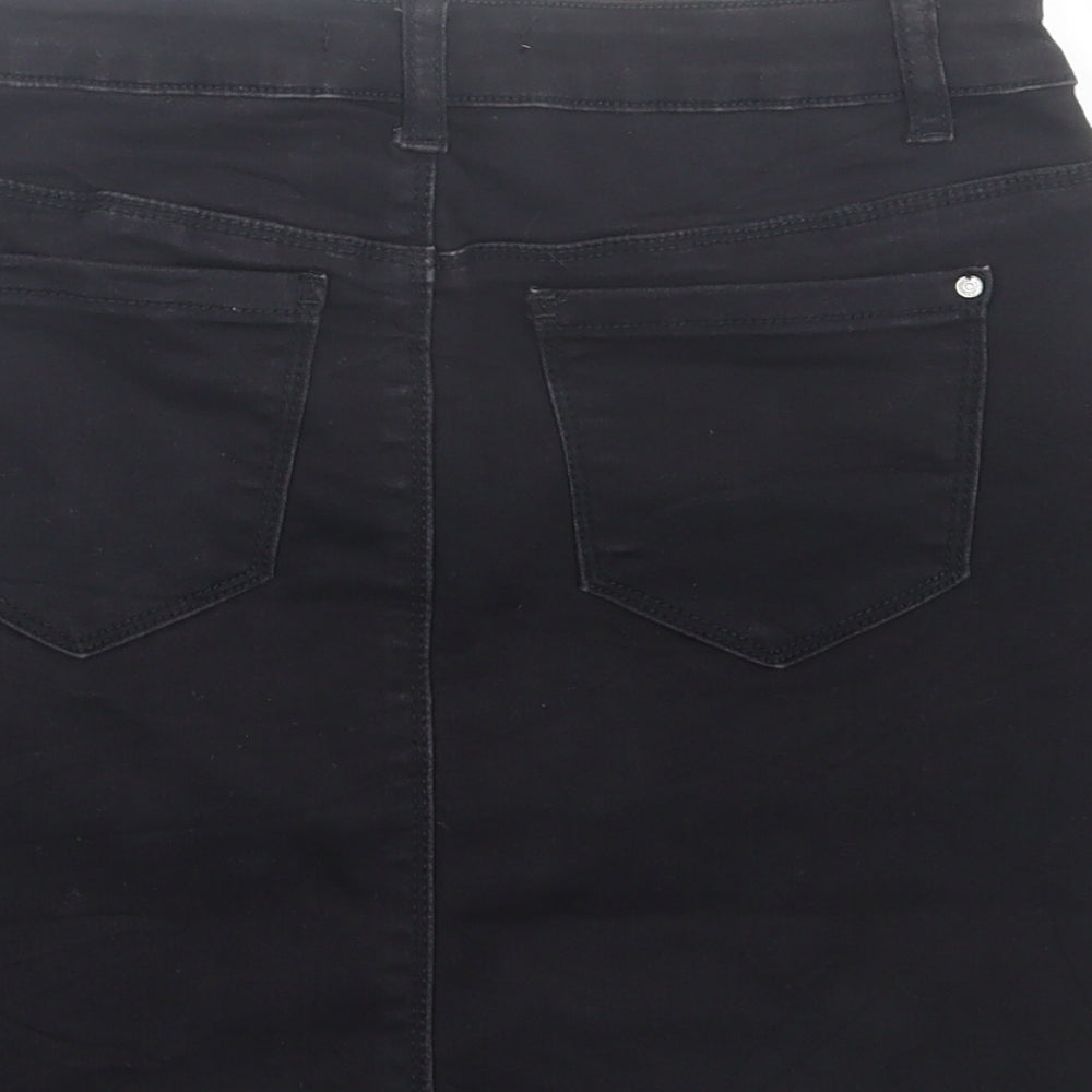 Missguided Womens Black Cotton A-Line Skirt Size 10 Button