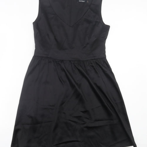 Ellen Tracy Womens Black Acetate A-Line Size L V-Neck Zip