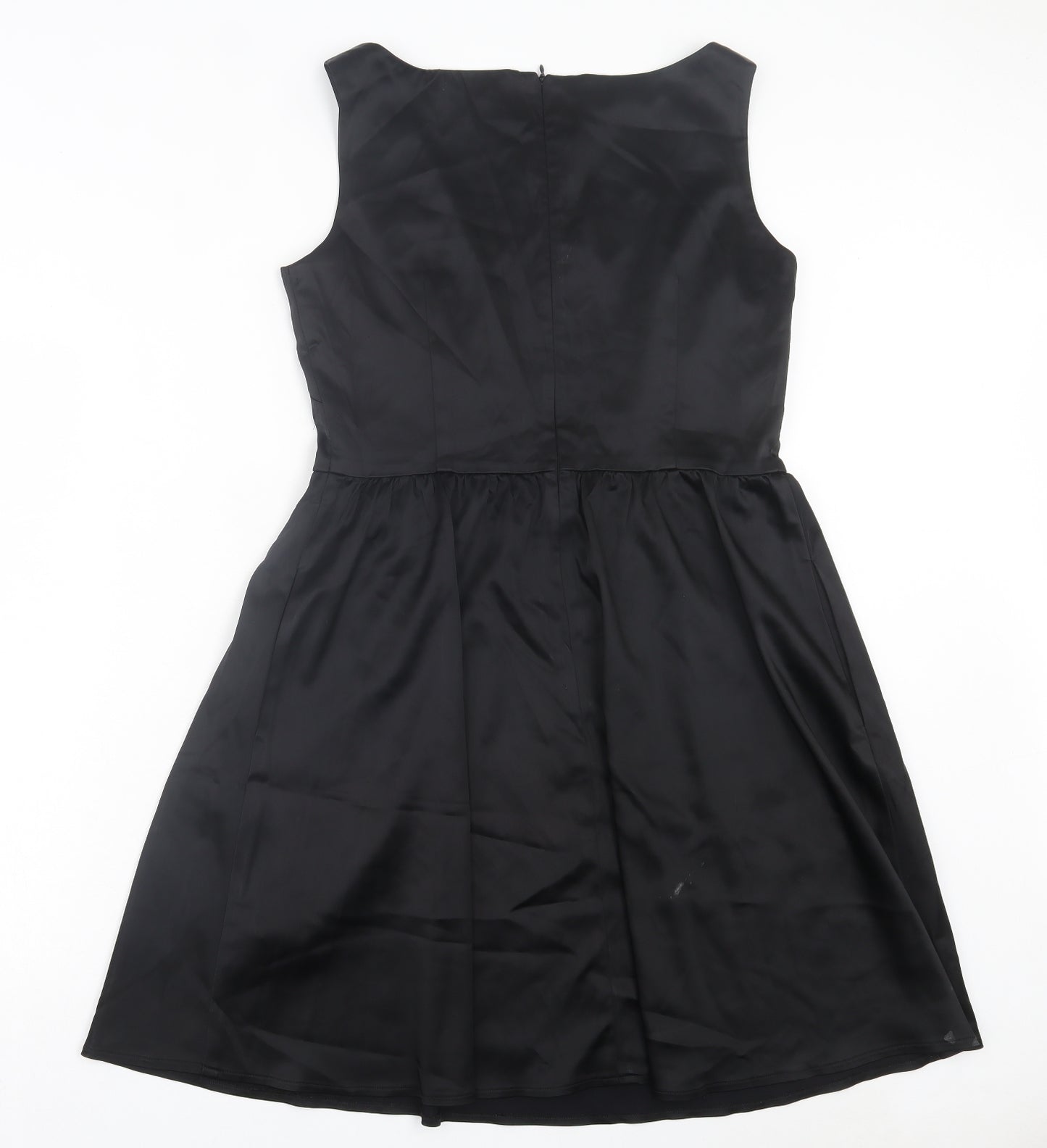 Ellen Tracy Womens Black Acetate A-Line Size L V-Neck Zip