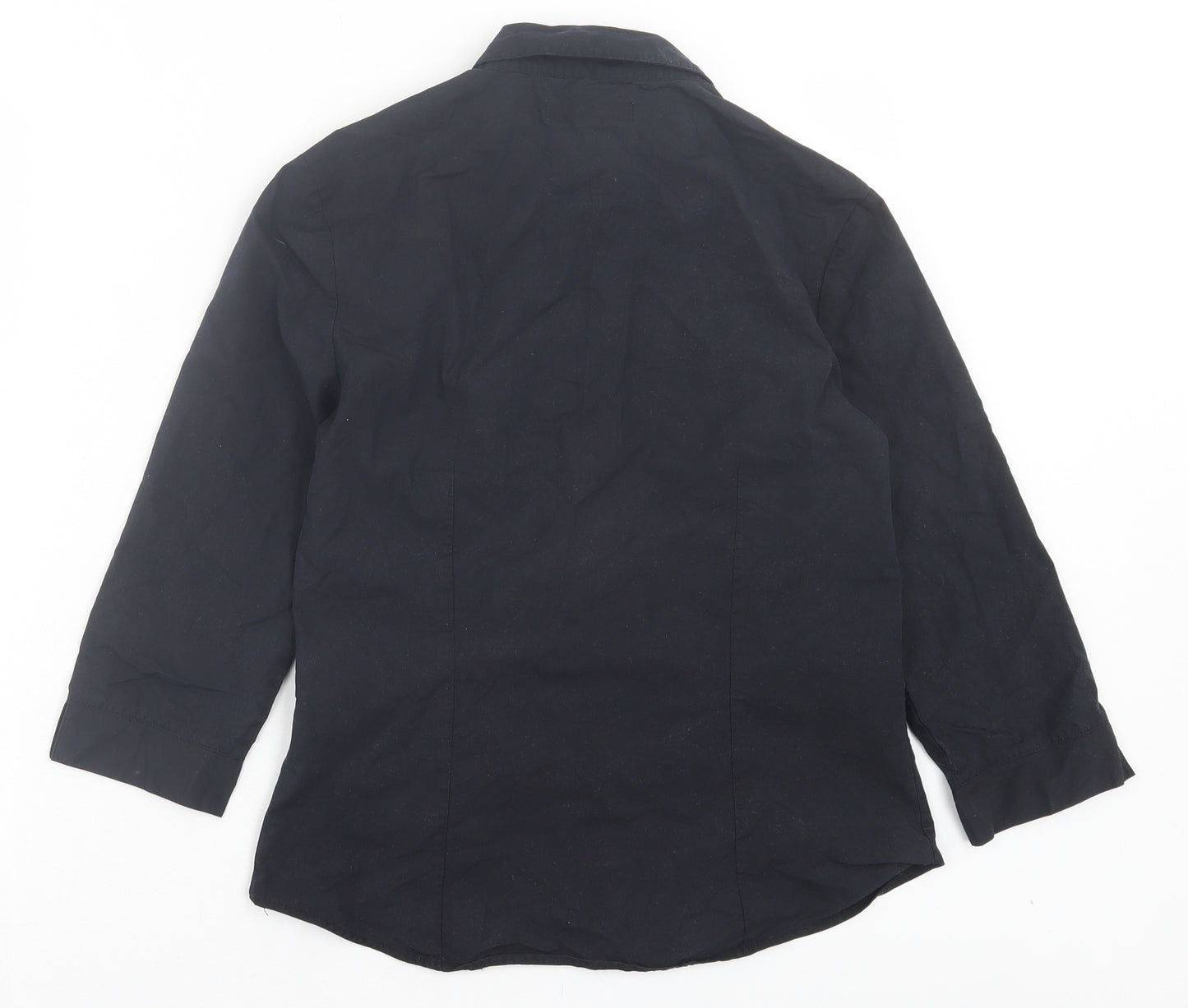 Marks and Spencer Womens Black Cotton Basic Button-Up Size 8 Collared