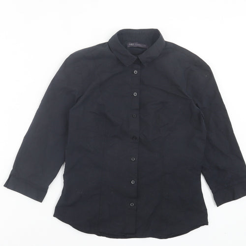 Marks and Spencer Womens Black Cotton Basic Button-Up Size 8 Collared