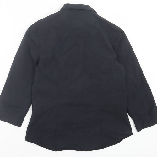 Marks and Spencer Womens Black Cotton Basic Button-Up Size 8 Collared