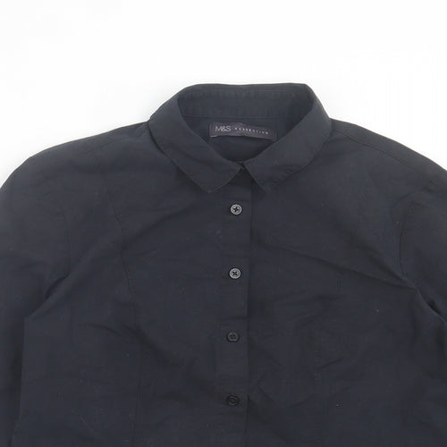 Marks and Spencer Womens Black Cotton Basic Button-Up Size 8 Collared