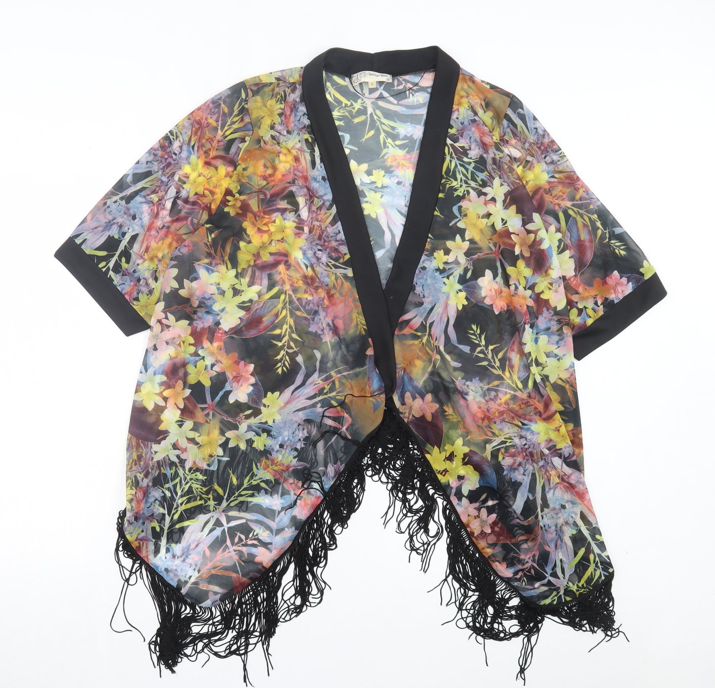 VOULEY VOUS Womens Multicoloured Floral Polyester Jersey Blouse Size L V-Neck