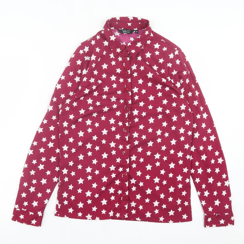 New Look Girls Purple Geometric Polyester Basic Button-Up Size 13 Years Collared Button - Star Pattern