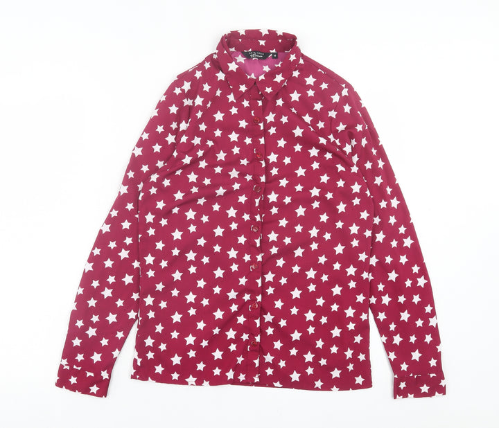 New Look Girls Purple Geometric Polyester Basic Button-Up Size 13 Years Collared Button - Star Pattern
