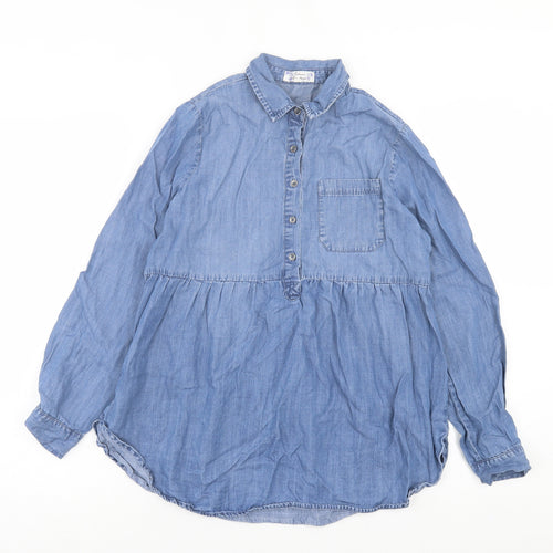 Falmer Womens Blue Lyocell Basic Blouse Size 10 Collared - Pocket Detail