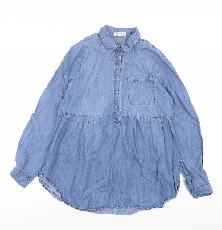 Falmer Womens Blue Lyocell Basic Blouse Size 10 Collared - Pocket Detail