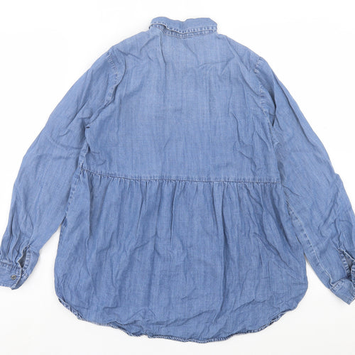Falmer Womens Blue Lyocell Basic Blouse Size 10 Collared - Pocket Detail