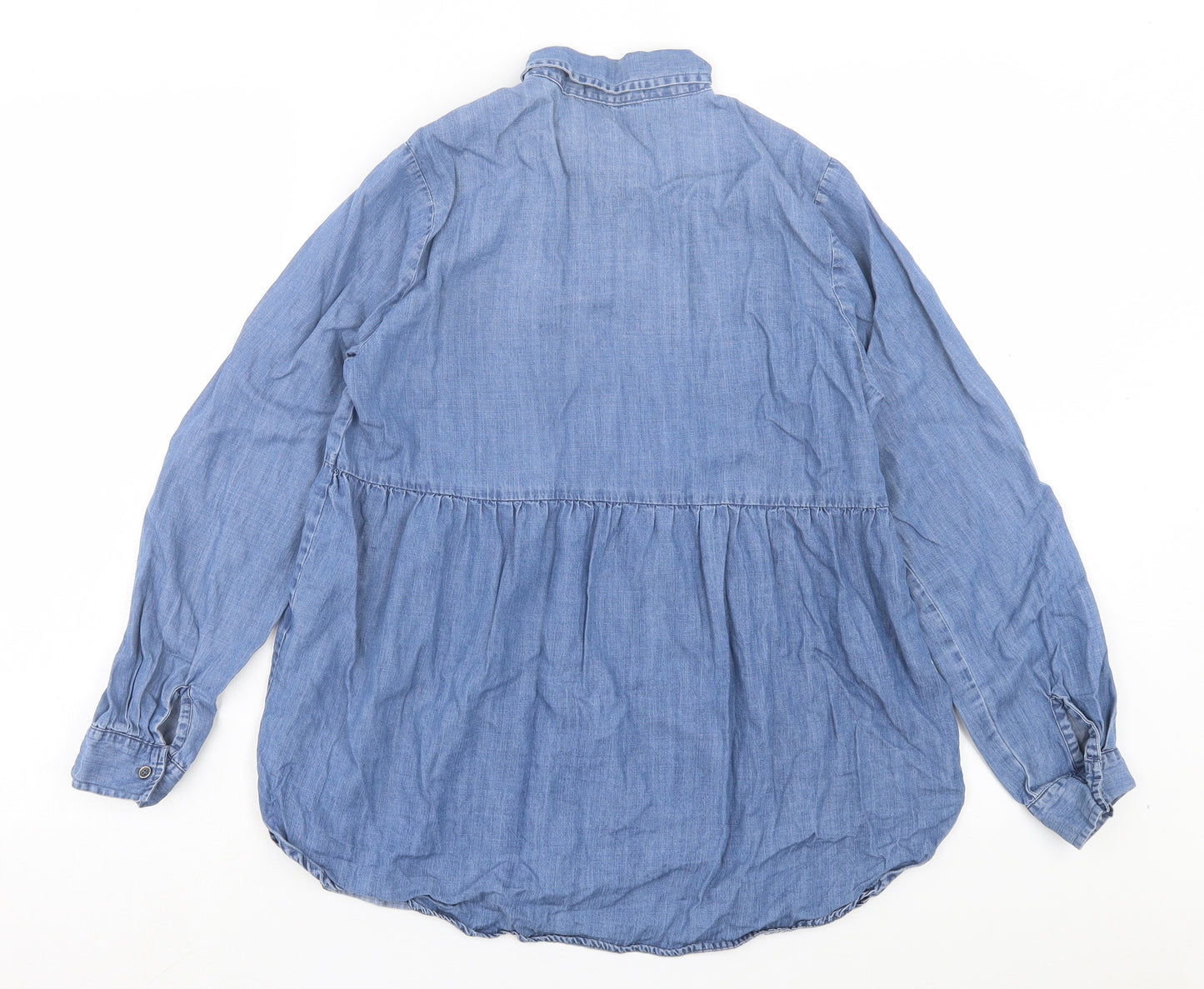 Falmer Womens Blue Lyocell Basic Blouse Size 10 Collared - Pocket Detail