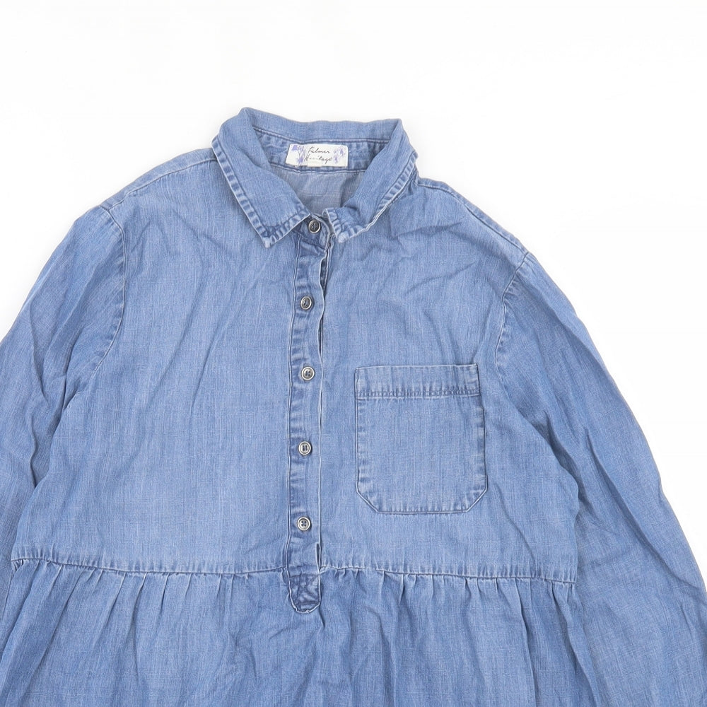 Falmer Womens Blue Lyocell Basic Blouse Size 10 Collared - Pocket Detail