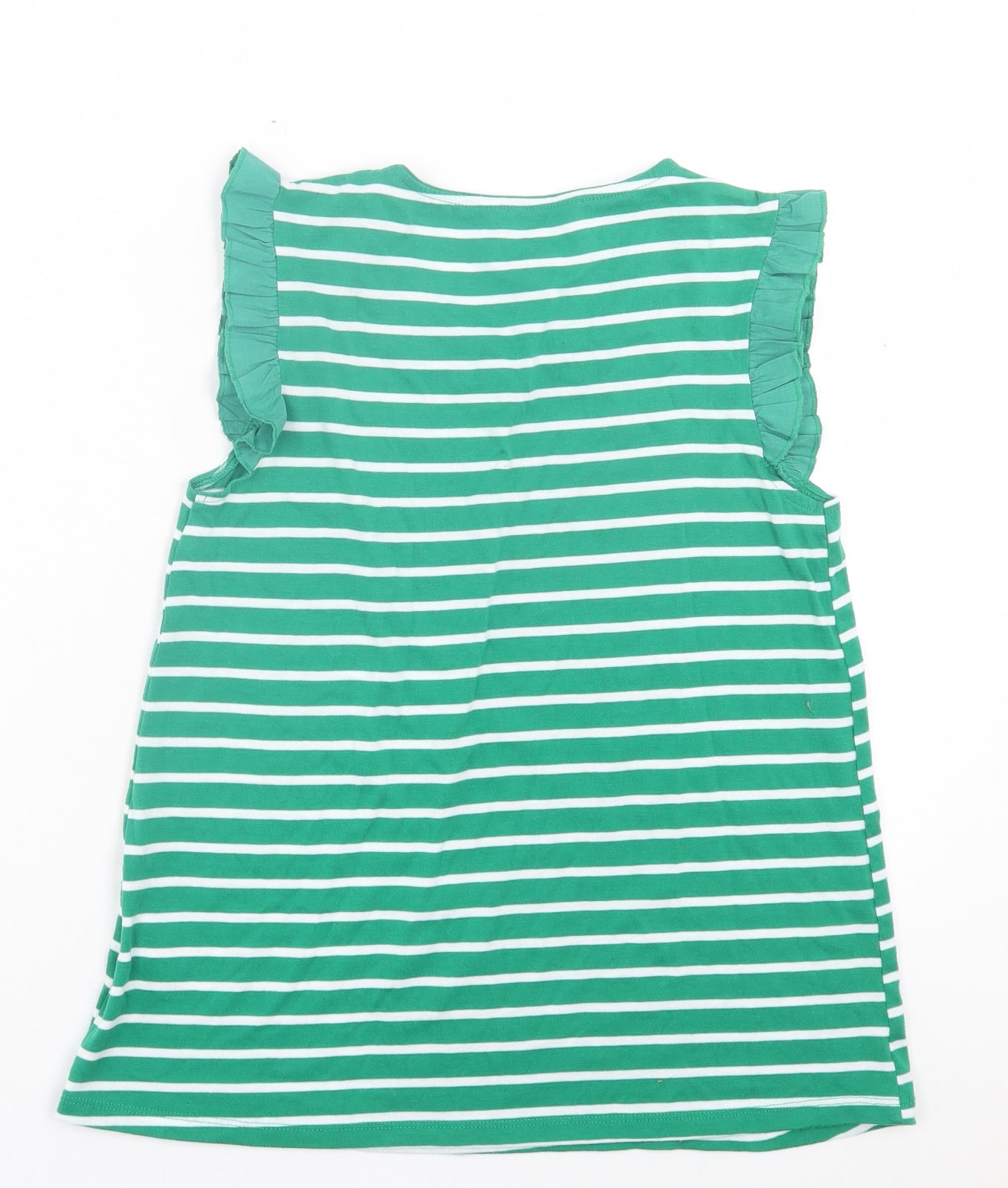 Peacocks Womens Green Striped Polyester Basic T-Shirt Size 8 Crew Neck