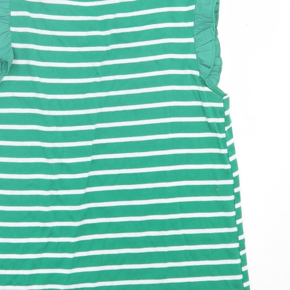 Peacocks Womens Green Striped Polyester Basic T-Shirt Size 8 Crew Neck