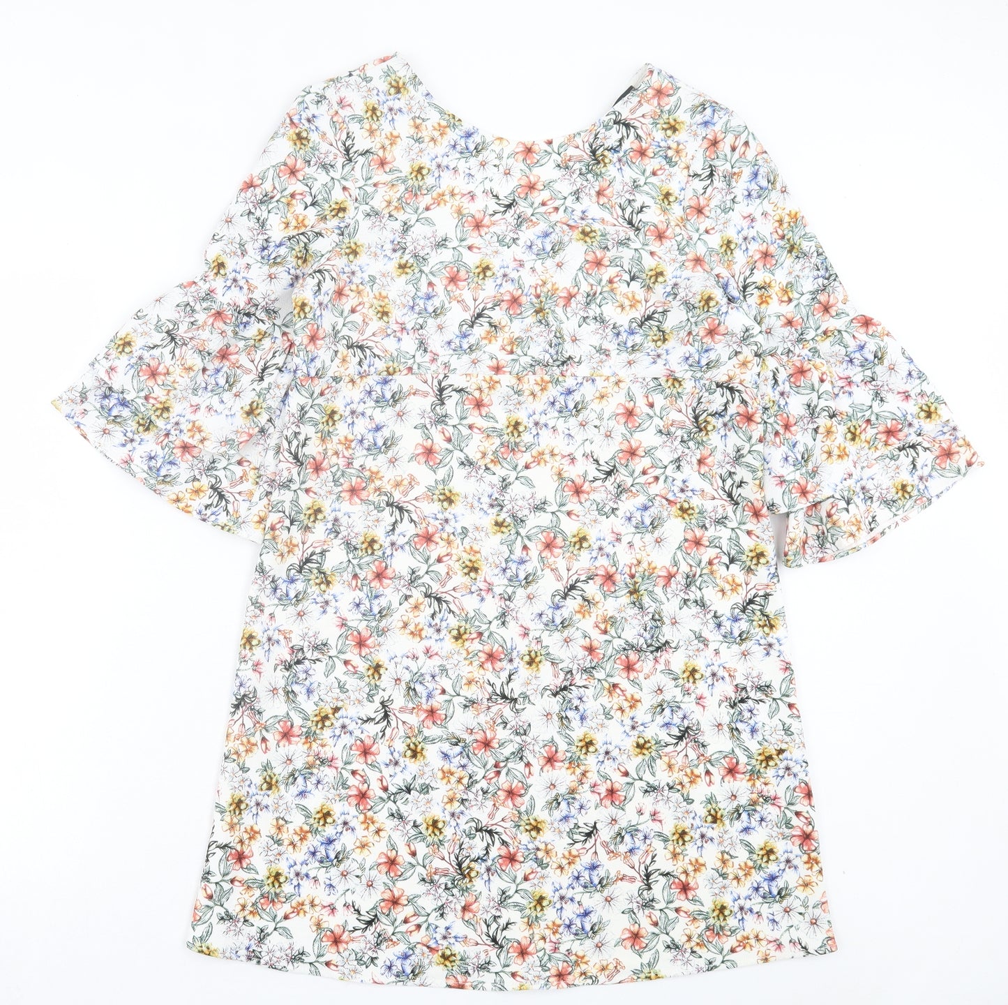 Zara Womens Orange Floral Polyester A-Line Size M V-Neck Pullover