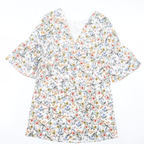 Zara Womens Orange Floral Polyester A-Line Size M V-Neck Pullover