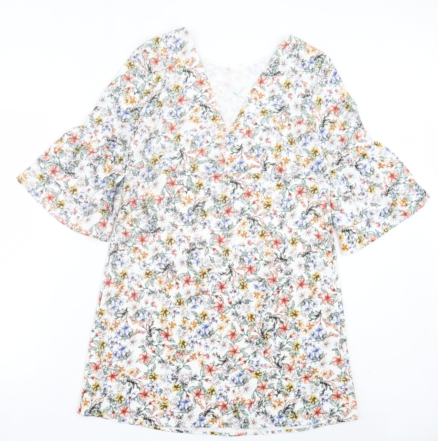 Zara Womens Orange Floral Polyester A-Line Size M V-Neck Pullover