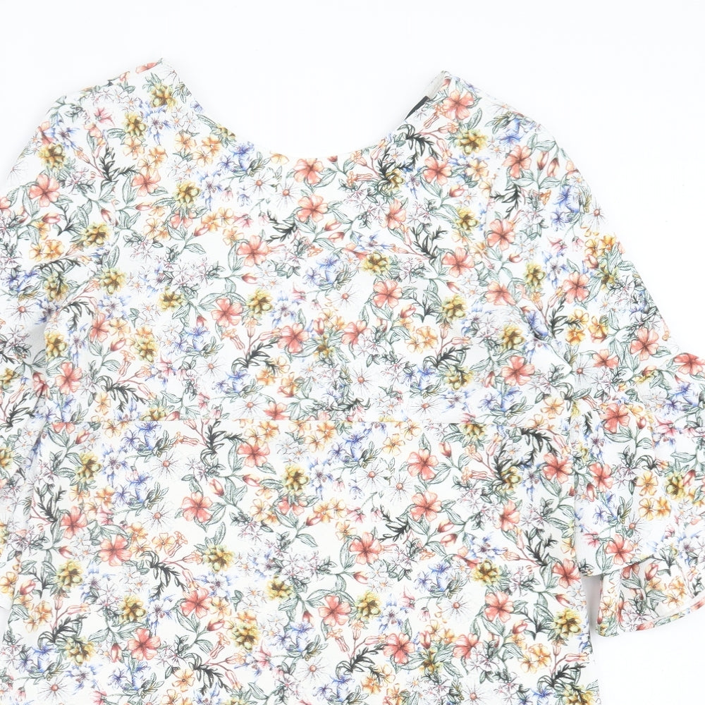 Zara Womens Orange Floral Polyester A-Line Size M V-Neck Pullover
