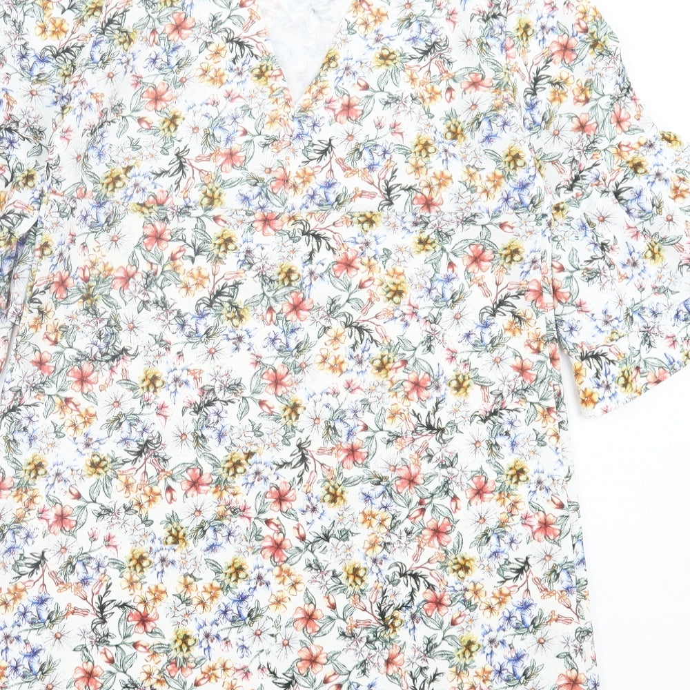 Zara Womens Orange Floral Polyester A-Line Size M V-Neck Pullover